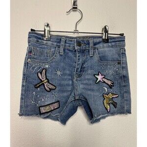 Vigoss Girls 10 The Malibu Cut Off Denim Shorts Blue Patches Embroidered Raw Hem